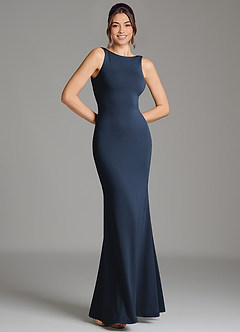 Azazie Gwen Bridesmaid Dresses Dark Navy Mermaid Pleated Premium Stretch Jersey Dress image3