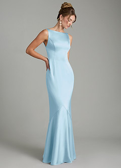 Azazie Tamera Bridesmaid Dresses Sky Blue Mermaid Pleated Stretch Satin Dress image7