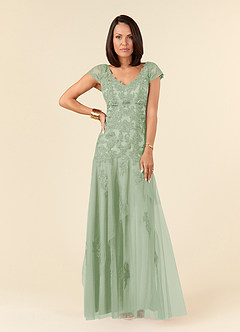 Azazie Romy Mother of the Bride Dresses Dusty Sage Mermaid V-Neck Sequins Tulle Dress image1