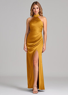 Azazie Karlotta Brautjungfernkleider Etui Plissee Stretch-Satin Kleid Butterscotch image1