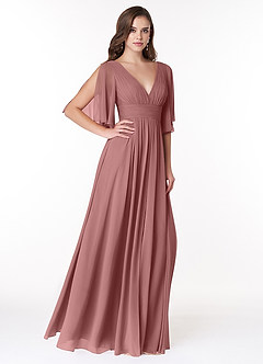 Azazie Temeka Abiti da Damigella Abito A-Line in Chiffon Increspato Rosa Del Deserto image4
