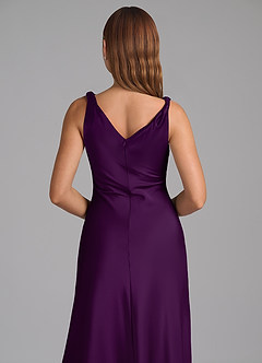 Azazie Nerine Bridesmaid Dresses Grape A-Line Pleated Stretch Satin Dress image2