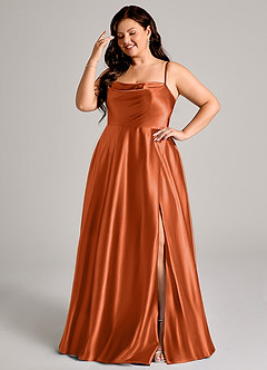 Azazie Elle Bridesmaid Dresses Burnt Orange A-Line with Pockets Metallic Satin Dress image10