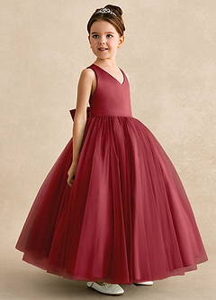 Azazie Peanut Robe Demoiselle D'honneur Fillette Robe Trapèze en Tulle Bretelle Grenade image2