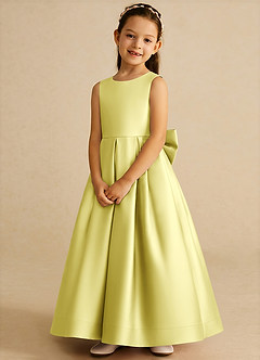 Azazie Cailee Flower Girl Dresses Lemon Sorbet Ball-Gown Pleated Matte Satin Dress image4