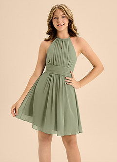 Azazie Bonnie Junior Pistachio A-Line Pleated Chiffon Dress image5