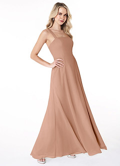 Azazie Jay Bridesmaid Dresses Champagne Rose A-Line Square Neckline Side Slit Chiffon Dress image3