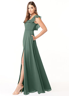 Azazie Jinny Brautjungfernkleider A-Linie Quadratischer Ausschnitt Gerüscht Chiffon Kleid Seemoos image6