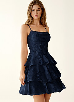 Rietta Navy Floral Burnout Ruffles Mini Dress image3