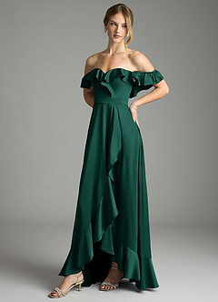 Azazie Lyra Bridesmaid Dresses Emerald A-Line Off the Shoulder Stretch Satin Convertible Dress image7