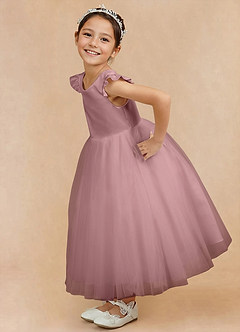 Azazie Hemi Robe Demoiselle D'honneur Fillette Robe Trapèze en Tulle Arc Rose Poussiéreuse image8