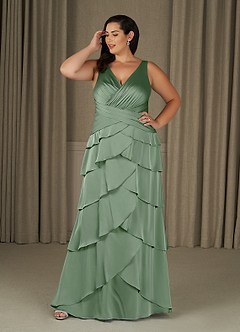 Azazie Viola vestidos de madre de la novia Vestido de Matcha de Satén Elástico de Corte en A con Plisado image6