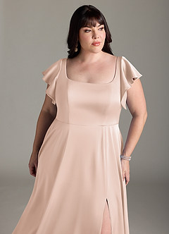 Azazie Bondi Bridesmaid Dresses Blushing Pink A-Line Bow Stretch Satin Dress image12