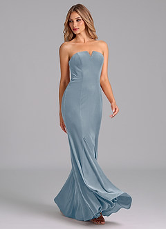Azazie Yinnie Bridesmaid Dresses Dusty Blue Mermaid Strapless Velvet Convertible Dress image5