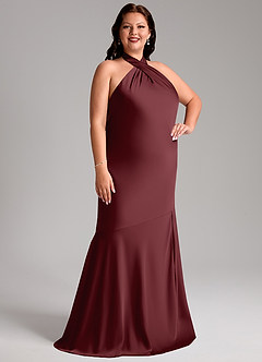 Azazie Lorena Bridesmaid Dresses Cabernet Mermaid Pleated Stretch Satin Dress image10