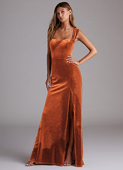 Azazie Junia Bridesmaid Dresses Burnt Orange Sheath Off the Shoulder Velvet Convertible Dress image4
