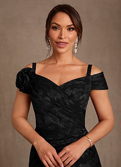 Azazie Bernadette Mother of the Bride Dresses Black A-Line Off the Shoulder Floral Burnout Dress image4