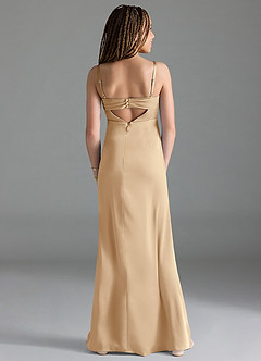 Azazie Leonis Junior Robe Trapèze en Satin extensible Plissée Champagne image2