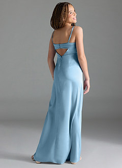Azazie Leonis Junior Steel Blue A-Line Pleated Stretch Satin Dress image5