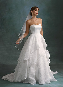 Azazie Cally Wedding Dresses Diamond White Ball-Gown Strapless Floral Burnout Dress image4
