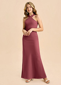 Azazie Doretta Junior Robe Fourreau en Mousseline de soie Plissée Merlot image5