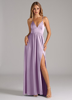 Azazie Aaida Bridesmaid Dresses Frosted Lilac A-Line Corset Stretch Satin Dress image1