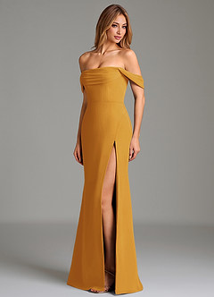 Azazie Riley Bridesmaid Dresses Butterscotch Sheath Off the Shoulder Chiffon Convertible Dress image6