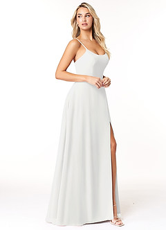 Azazie Moira Brautjungfernkleider A-Linie Schaufel Chiffon Kleid Weiß image4