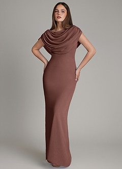 Azazie Hadley Bridesmaid Dresses Espresso Mermaid Pleated Chiffon Dress image10