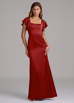 Azazie Elkie Abiti da Damigella Abito Sirena in Raso Elasticizzato Scollo Quadrato Melograno image1