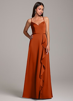Azazie Naeem Bridesmaid Dresses Burnt Orange A-Line Stretch Satin Dress image5