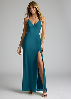 Azazie Becca Bridesmaid Dresses Ink Blue Sheath V-Neck Chiffon Dress image3