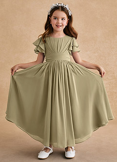 Azazie Ali Blumenmädchenkleider A-Linie Plissee Chiffon Kleid Moosgrün image1