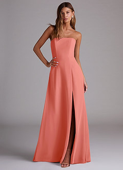 Azazie Wren Bridesmaid Dresses Salmon Pink A-Line Side Slit Chiffon Convertible Dress image3