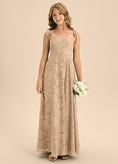 Azazie Rosey Junior Abito A-Line in Burnout Floreale Scollo a Cuore Champagne image5