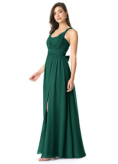 Azazie Olani Brautjungfernkleider Wandelbar A-Linie Schulterfrei Chiffon Kleid Smaragd image1