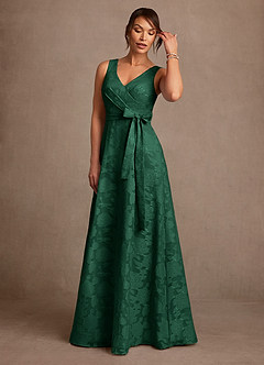 Azazie Luanne vestidos de madre de la novia Vestido de Verde Oscuro de Devorado Floral de Corte en A con Plisado image4