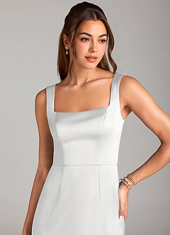 Azazie Flori Bridesmaid Dresses White Sheath Side Slit Stretch Satin Dress image5