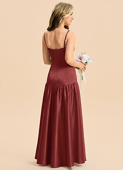 Azazie Romi Junior A-Linie Plissee Stretch-Satin Kleid Terrakotta image7