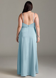 Azazie Brielle Bridesmaid Dresses Moody Blue A-Line Cowl Spaghetti Straps Stretch Satin Dress image7