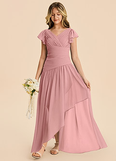 Azazie Pia Junior Vestido Rosa Polvorienta de Gasa de Corte en A con Plisado image4