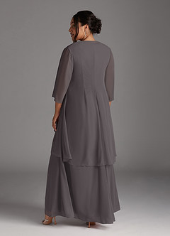 Azazie Manuella vestidos de madre de la novia Vestido de Gris Acero de Gasa de Corte En A con Cuello en V plisado image15