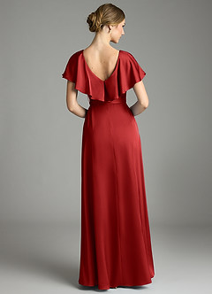 Azazie Lainey Bridesmaid Dresses Pomegranate A-Line with Pockets Stretch Satin Dress image7