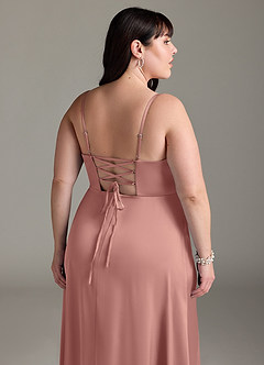 Azazie Marchella Bridesmaid Dresses Rosette A-Line Corset Stretch Satin Dress image12