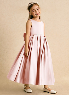 Azazie Cailee Flower Girl Dresses Blushing Pink Ball-Gown Pleated Matte Satin Dress image3
