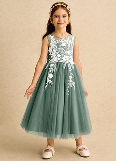 Azazie Sundae Flower Girl Dresses Eucalyptus Ball-Gown Lace Dress image5