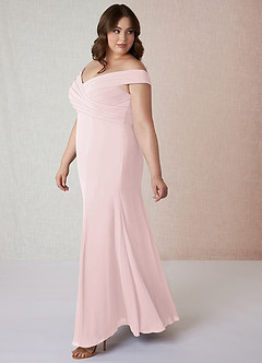 Azazie Lecia Bridesmaid Dresses Blushing Pink Empire Off-The-Shoulder Pleated Chiffon Convertible Dress image10