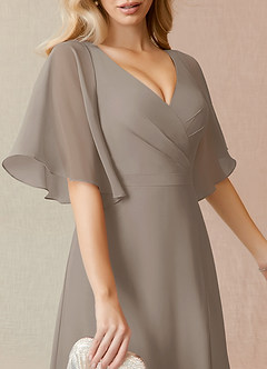 Azazie Cierra Bridesmaid Dresses Taupe A-Line V-Neck Chiffon Dress image7