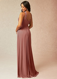 Azazie Hillian Bridesmaid Dresses Cedar Rose A-Line Halter Pleated Mesh Dress image4