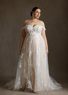 Azazie Florentina Vestidos de novia Vestido Blanco Diamante Champán de Tul de Línea A con Corazón Lentejuelas image9